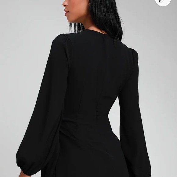 Lulus Believe It Or Knot Black Long Sleeve Tie-front Skater Dress - Size XL - Picture 3 of 4